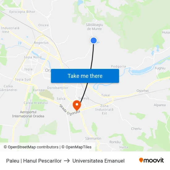 Paleu | Hanul Pescarilor to Universitatea Emanuel map