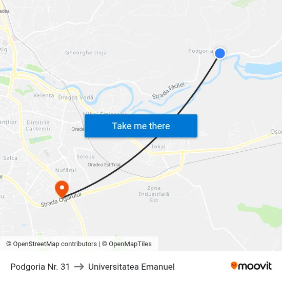 Podgoria Nr. 31 to Universitatea Emanuel map