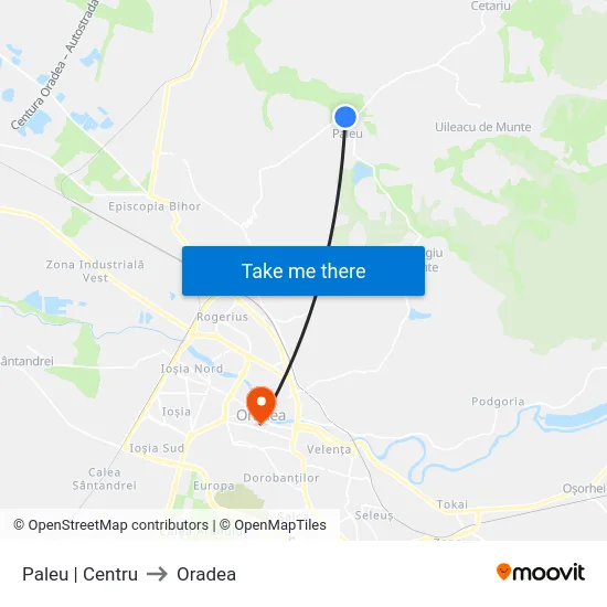 Paleu | Centru to Oradea map