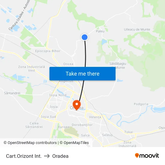 Cart.Orizont Int. to Oradea map