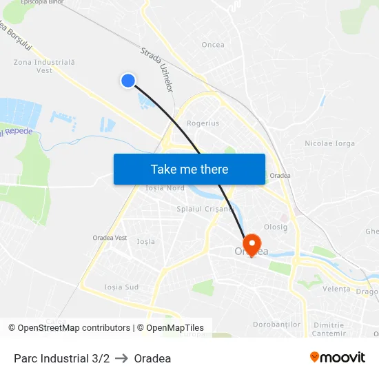 Parc Industrial 3/2 to Oradea map