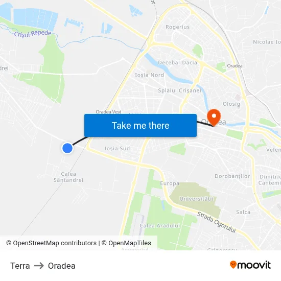 Terra to Oradea map