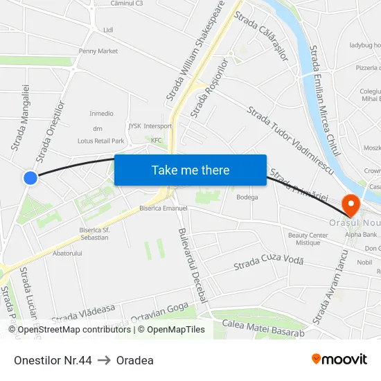 Onestilor Nr.44 to Oradea map