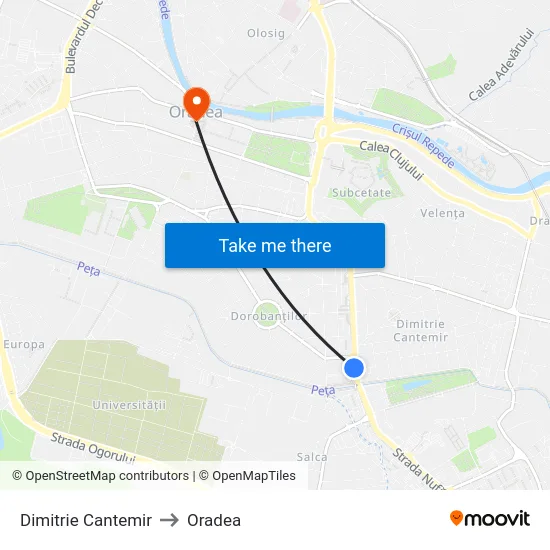 Dimitrie Cantemir to Oradea map