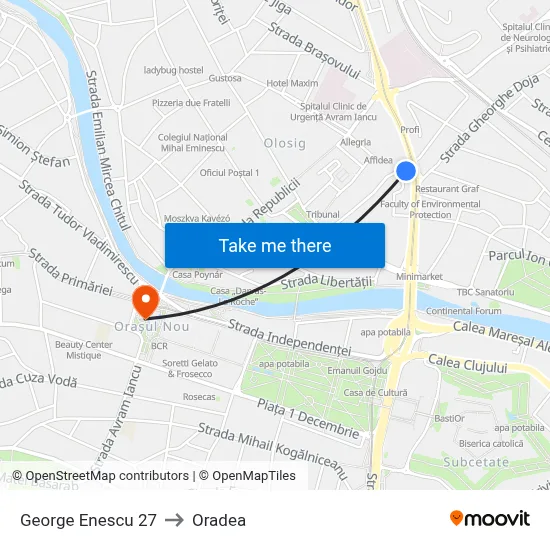 George Enescu 27 to Oradea map