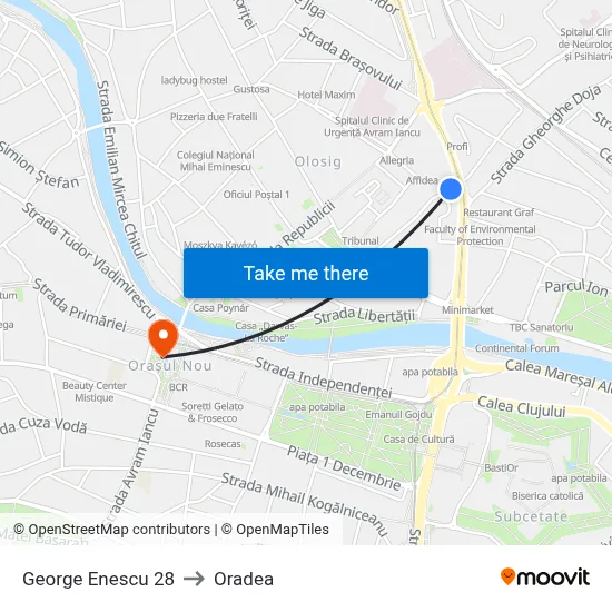 George Enescu 28 to Oradea map