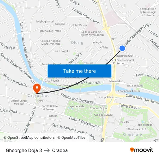 Gheorghe Doja 3 to Oradea map