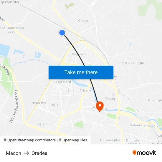 Macon to Oradea map