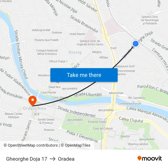 Gheorghe Doja 17 to Oradea map