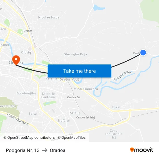 Podgoria Nr. 13 to Oradea map
