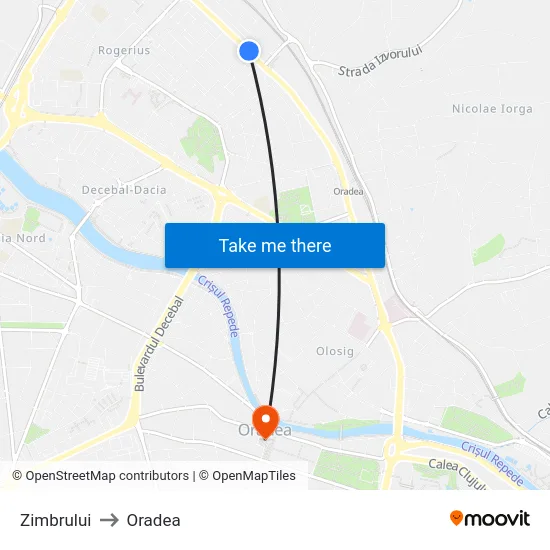 Zimbrului to Oradea map