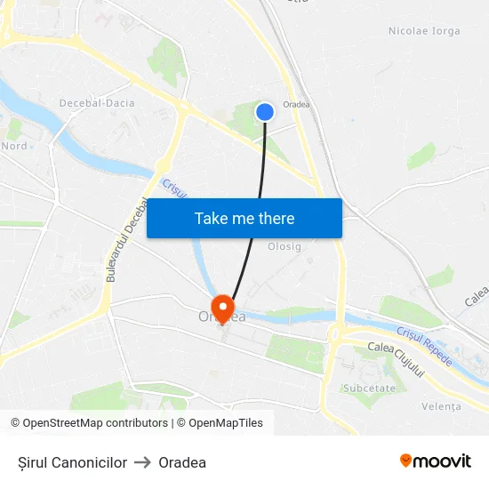 Șirul Canonicilor to Oradea map