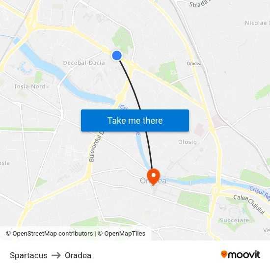 Spartacus to Oradea map