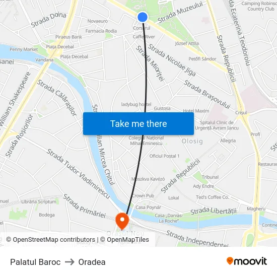 Palatul Baroc to Oradea map