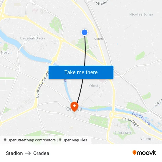 Stadion to Oradea map