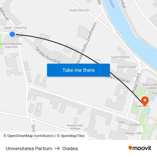 Universitatea Partium to Oradea map
