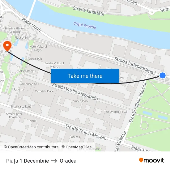 Piața 1 Decembrie to Oradea map