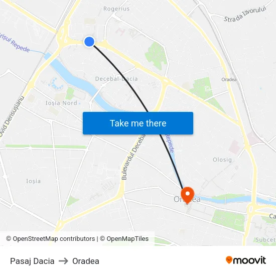 Pasaj Dacia to Oradea map