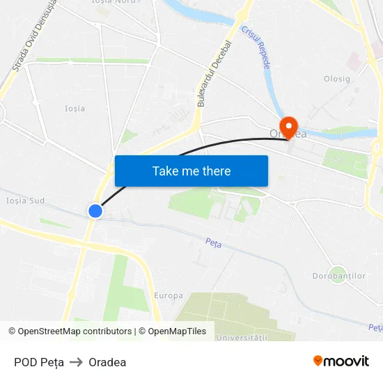 POD Peța to Oradea map