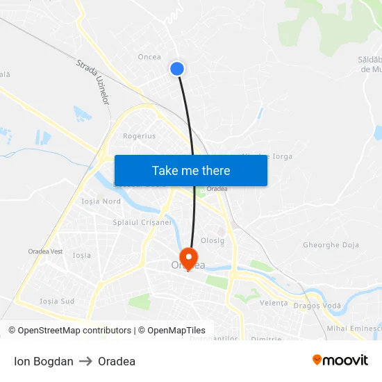 Ion Bogdan to Oradea map