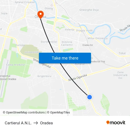 Cartierul A.N.L. to Oradea map