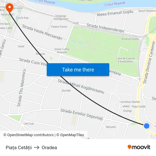 Piața Cetății to Oradea map