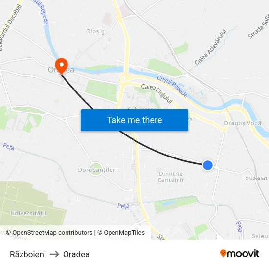 Războieni to Oradea map