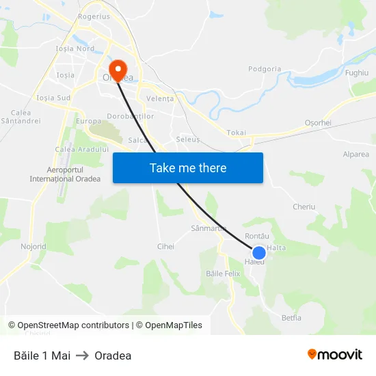 Băile 1 Mai to Oradea map
