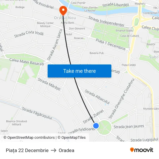 Piața 22 Decembrie to Oradea map