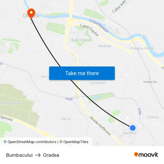 Bumbacului to Oradea map