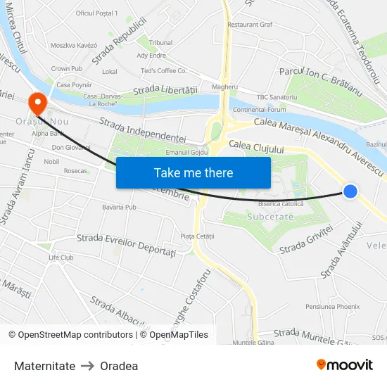 Maternitate to Oradea map