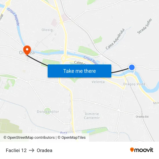 Facliei 12 to Oradea map