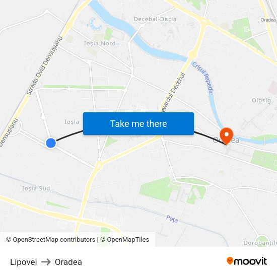 Lipovei to Oradea map