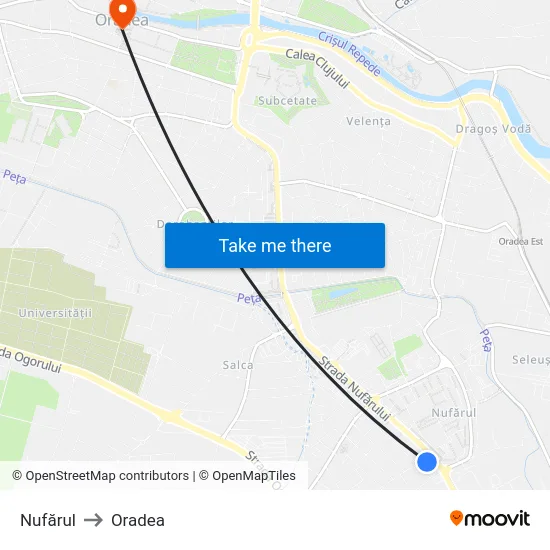 Nufărul to Oradea map