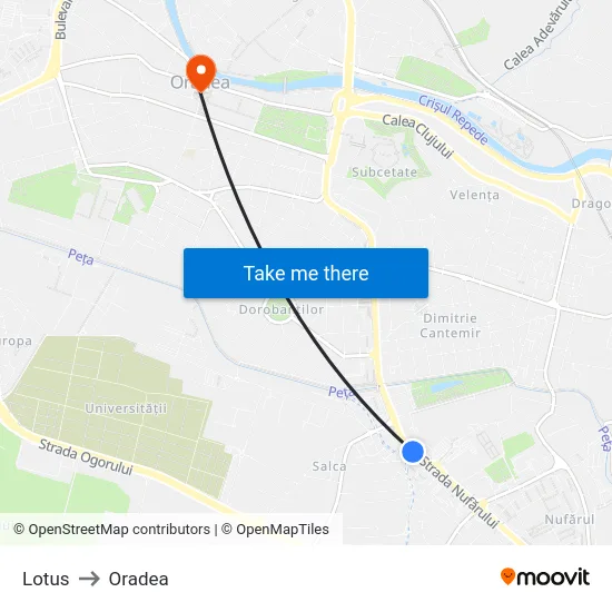 Lotus to Oradea map