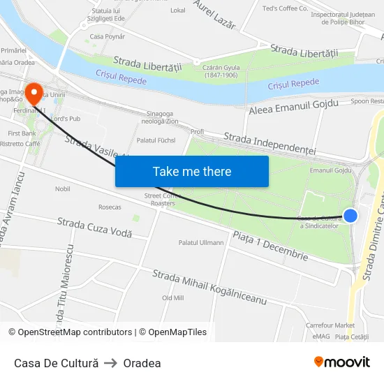 Casa De Cultură to Oradea map