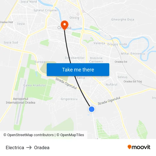 Electrica to Oradea map