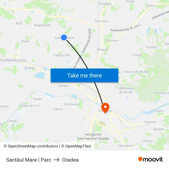 Santăul Mare | Parc to Oradea map