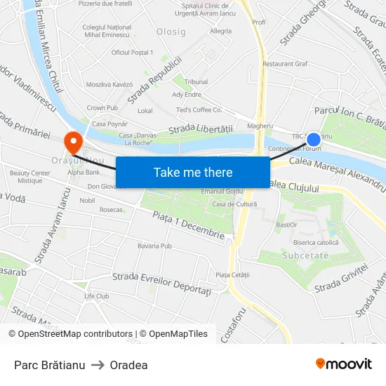 Parc Brătianu to Oradea map