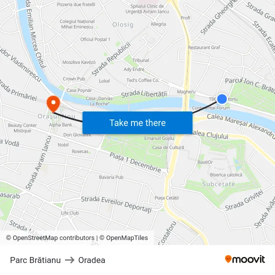 Parc Brătianu to Oradea map