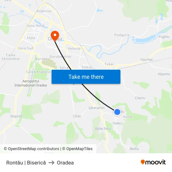 Rontău | Biserică to Oradea map