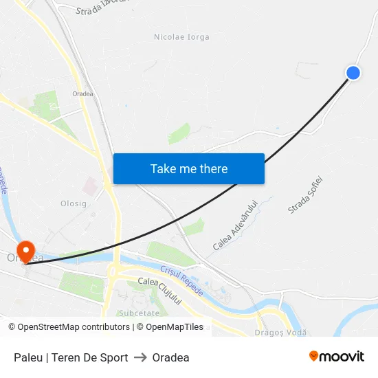 Paleu | Teren De Sport to Oradea map