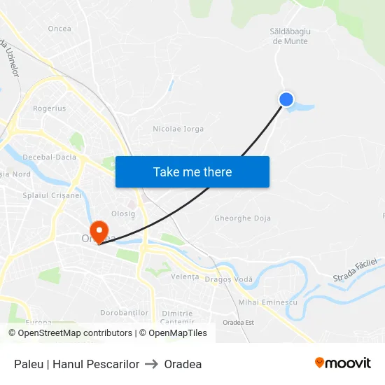 Paleu | Hanul Pescarilor to Oradea map