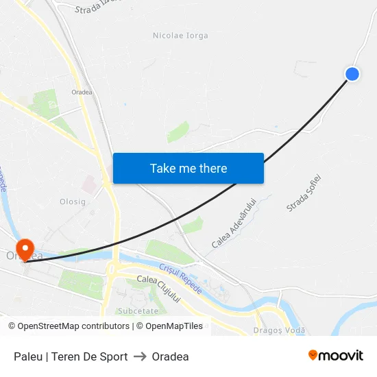 Paleu | Teren De Sport to Oradea map