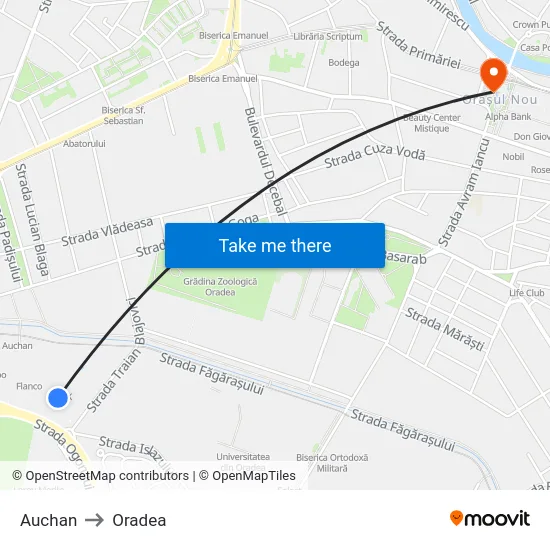 Auchan to Oradea map