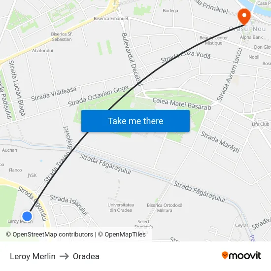 Leroy Merlin to Oradea map
