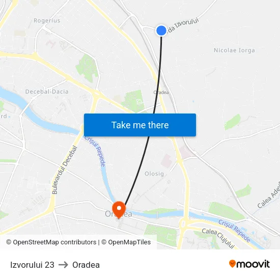 Izvorului 23 to Oradea map