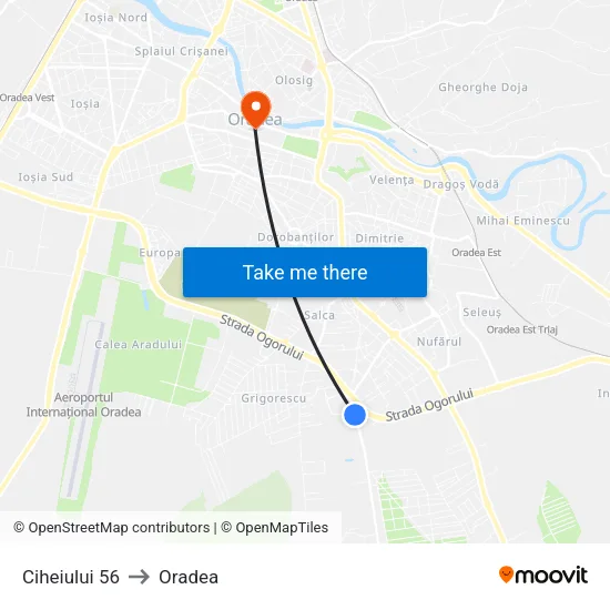 Ciheiului 56 to Oradea map