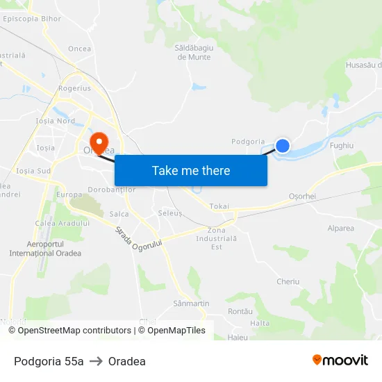 Podgoria 55a to Oradea map