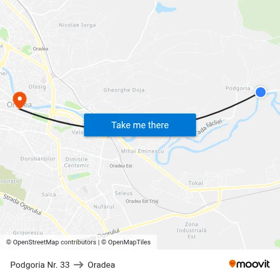Podgoria Nr. 33 to Oradea map